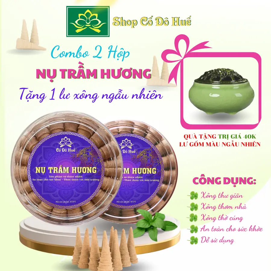 [Quà Tặng Lư Xông] Combo 2 Hộp Nụ Trầm Hương Sạch Cố Đô Huế, Thiền định, Xông Thơm Nhà và Thờ Cúng