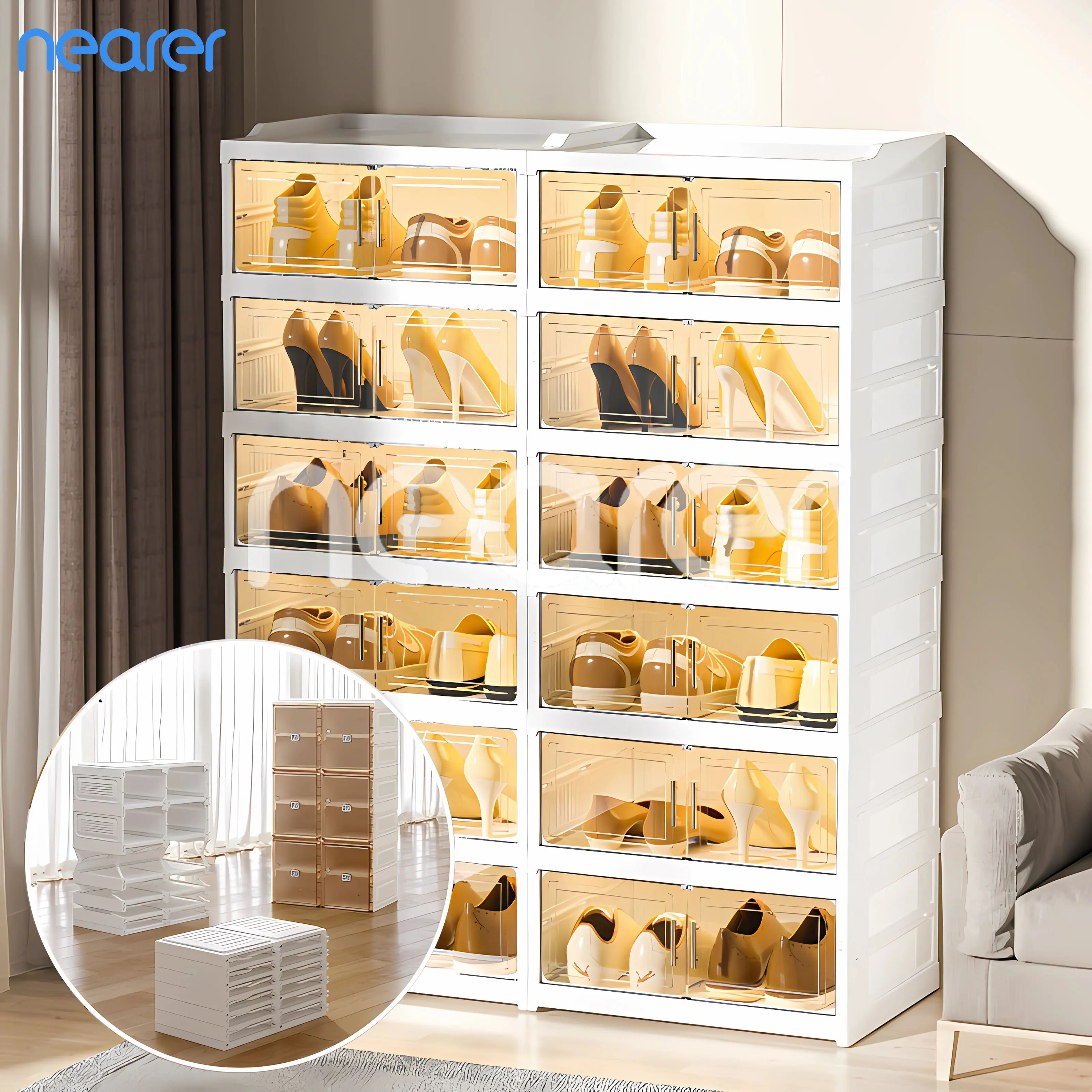 NEARER Shoe Rack With Door DIY Rak kasut Storage Box Bertutup Stackable Rack Shelf Shoe Cabinet Shoe Storage organization Plast