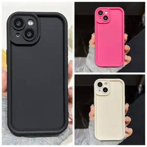 [Ready Stock] Casing Ponsel Warna Permen Mewah Case untuk hp iPhone 11 13 12 14 15 Pro Max XR X XS Max 15 7 8 Plus SE 2020 2022 dengan Pelindung Lensa Penutup Belakang Silikon Tahan Benturan