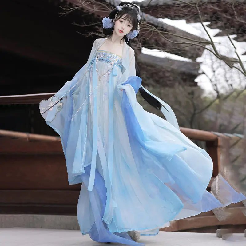 Hanfu Chính Hãng Cho Nữ, Yihanxi, Phong Cách Đường Tấn, Áo Sơ Mi Dài Ngực Ruqun Tay Lớn, Thiết Kế Hoa Và Mưa Toàn Bộ Bầu Trời, Phong Cách Mùa Xuân Và Mùa Hè Hàng Ngày Tươi Mới Women Dress 3