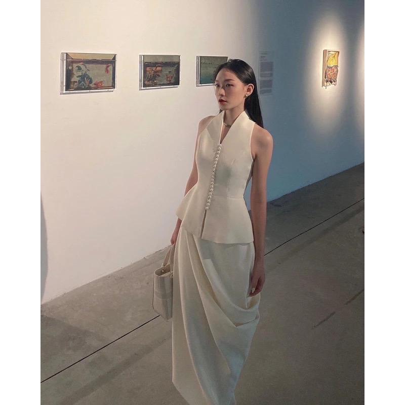 Set áo vest kèm chân váy 3D , chân váy dập ly sang chảnh