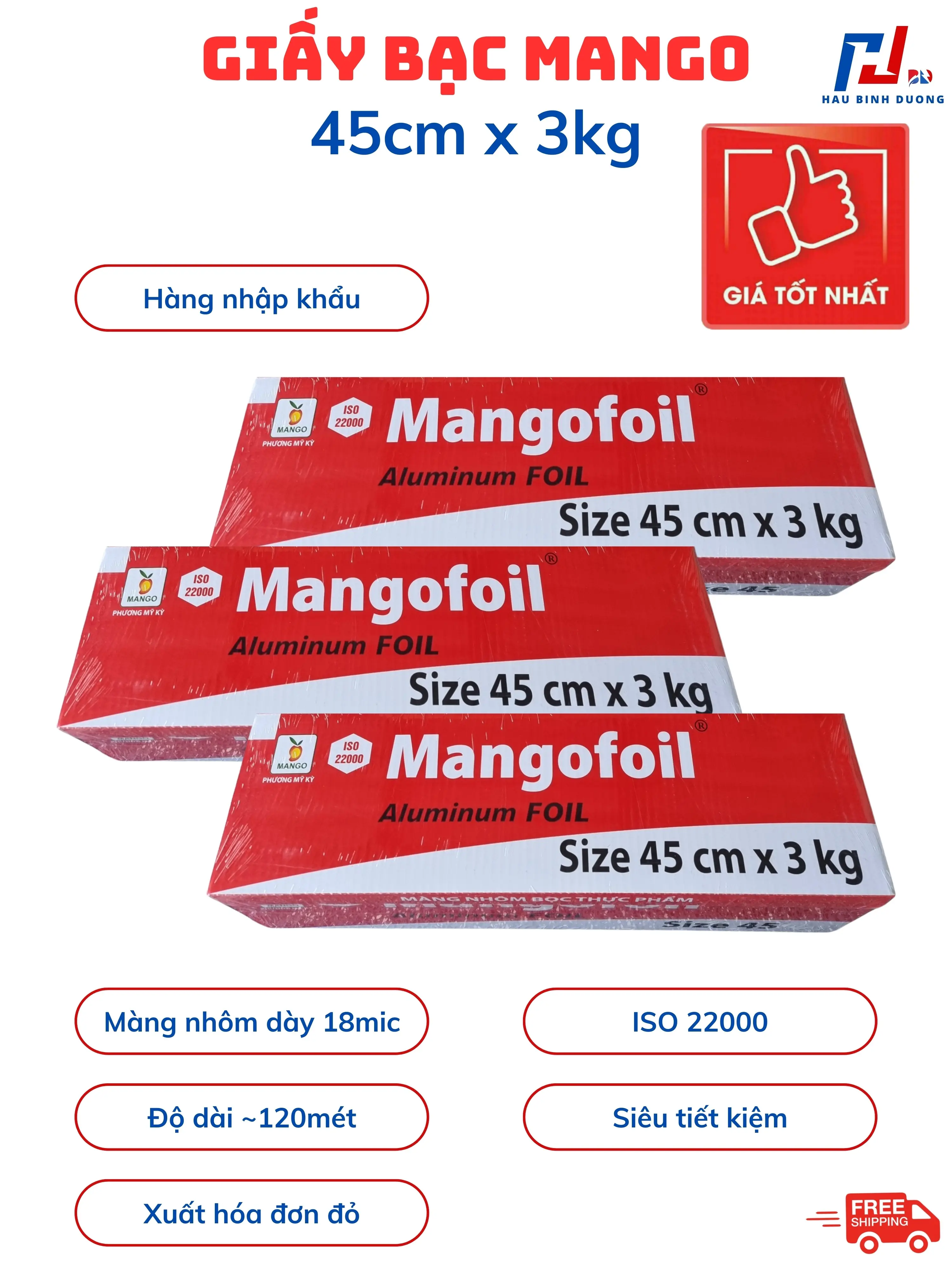 Giấy bạc 45cm x 3kg MANGO, Giấy bạc nhập khẩu, Độ dày 18mic