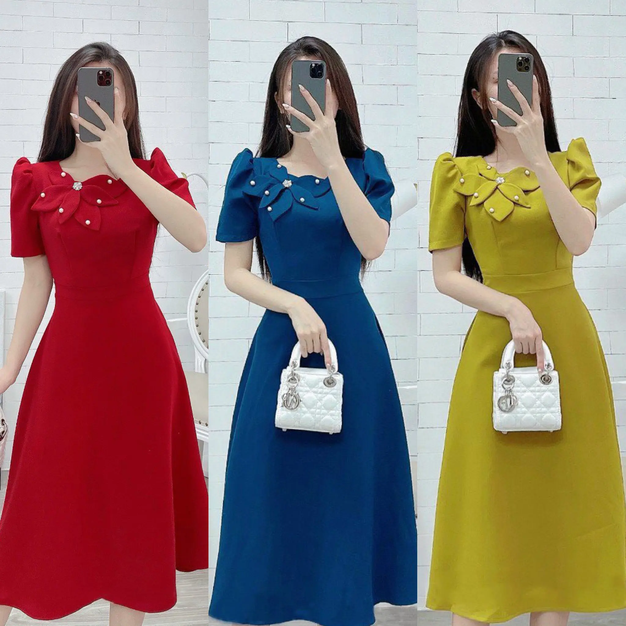 V40 - Váy thiết kế cổ hoa che bụng- Thời trang Đầm Nữ Nhà Min, váy dự tiệc thiết kế