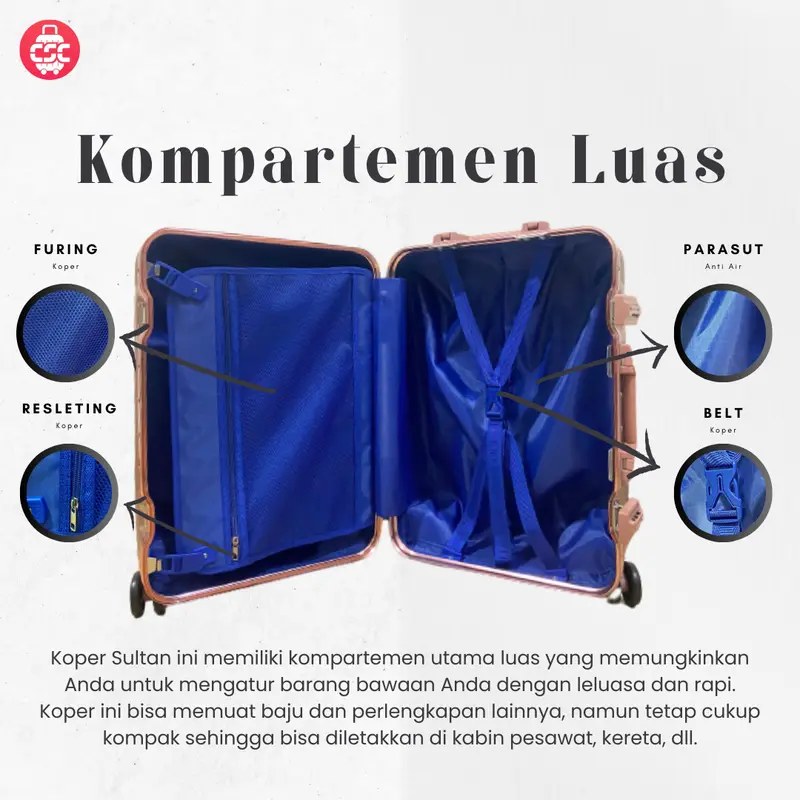 (6006) Koper Sultan Hitam 20, 24, 28 Inch Anti Bump Metal 4 Roda Ganda Putar 360° Smart Lock 5