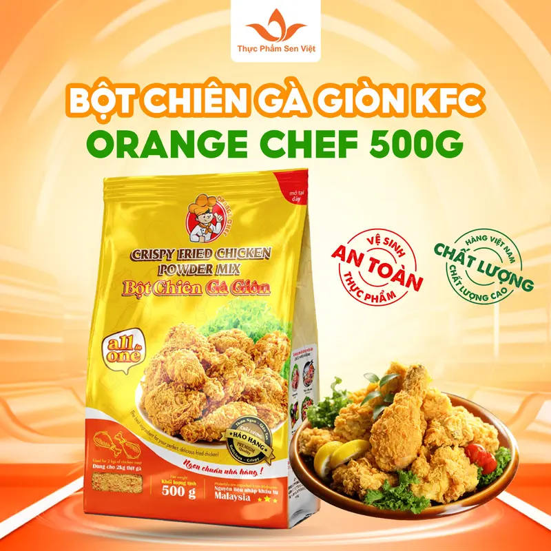 Bột chiên gà giòn KFC All in One Orange Chef 500gr, bột chiên xù giòn tan nguyên liệu nhập khẩu Maylaysia 0