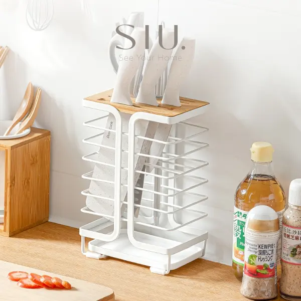 Maru Knives Holder Tempat Pisau Rak Pisau Dapur Minimalis Nordic Style besi kayu Putih Kitchenware