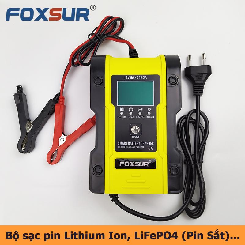  Bộ sạc Foxsur sạc pin Lithium ion 18650 LiFePO4 pin sắt 32650 ắc quy axít chì 12V 6A  24V 3A  6Ah - 120AH 