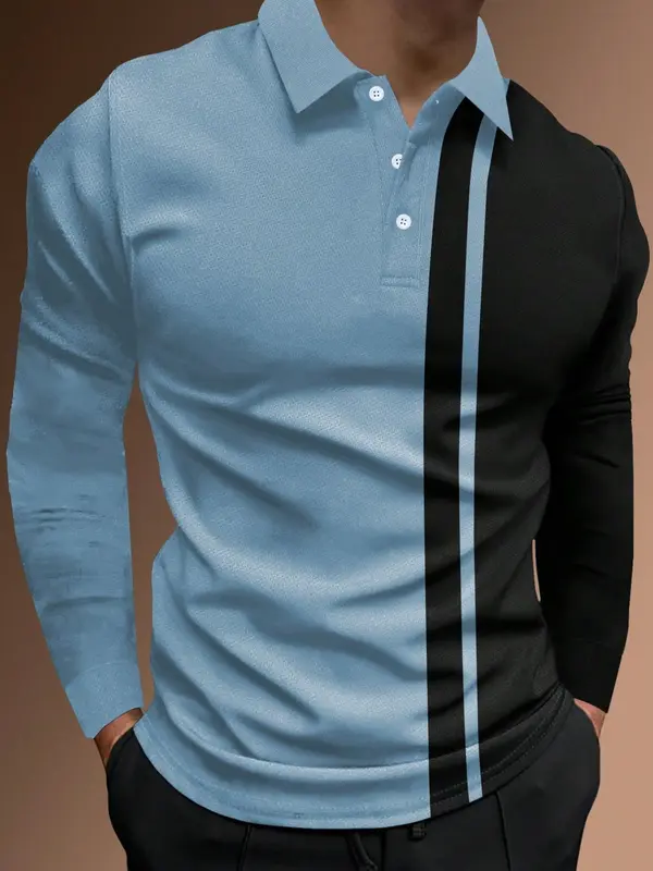 Men's Patchwork Print Half Button Polo Shirt, Regular Fit Casual Longsleeves Collared Top, Polo Shirts Men, Fashion Men's Clothes for Daily Wear, Going Out Tops, Chic Fashion Casual Menswear 4