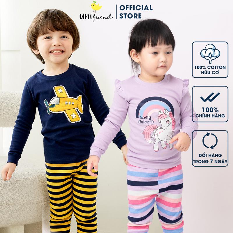  Đồ bộ quần áo dài tay vải cotton mùa thu đông cho bé trai và bé gái Unifriend Hàn Quốc U2023-13. Size đại 3,4 5 6 8 10 tuổi Size 9-40kg 