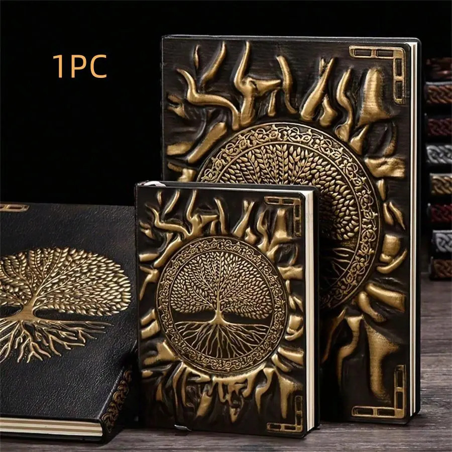 Vintage Tree of Life Pattern Notebook, 1 Count A5/A6 Craft Embossed PU Leather Diary Notebook, Diary Travel Planner, School Office Gift