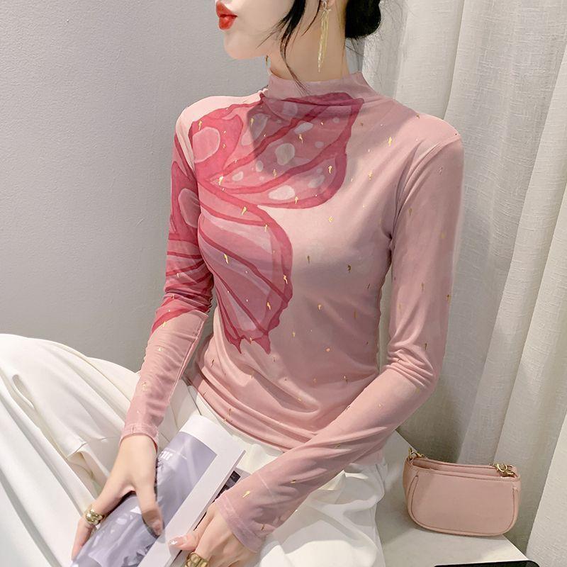 Áo Thun Nữ, Thời Trang, Phong Cách Âu Mỹ, Cổ Lọ, Ôm Sát, Dài Tay, Đáy In, Hàng Mới Về, Phong Cách Phương Tây, Năm 2023 2