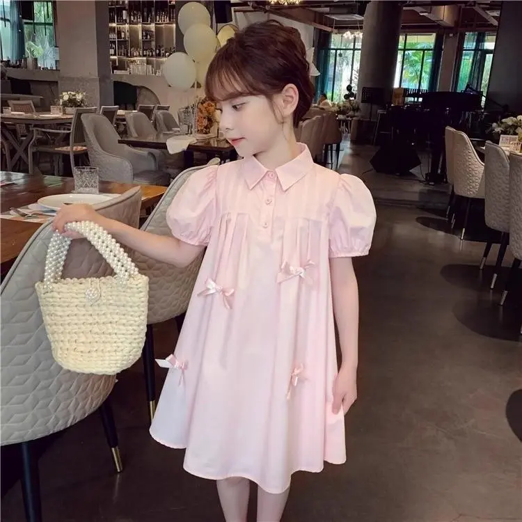3-14 Tuổi Mùa Hè Bé Gái Đầm Trẻ Em Vừa Lớn Thời Trang Trẻ Em Puff Tay Áo Sơ Mi Đầm Bé Gái Nơ Ngọt Ngào Đầm Công Chúa 2