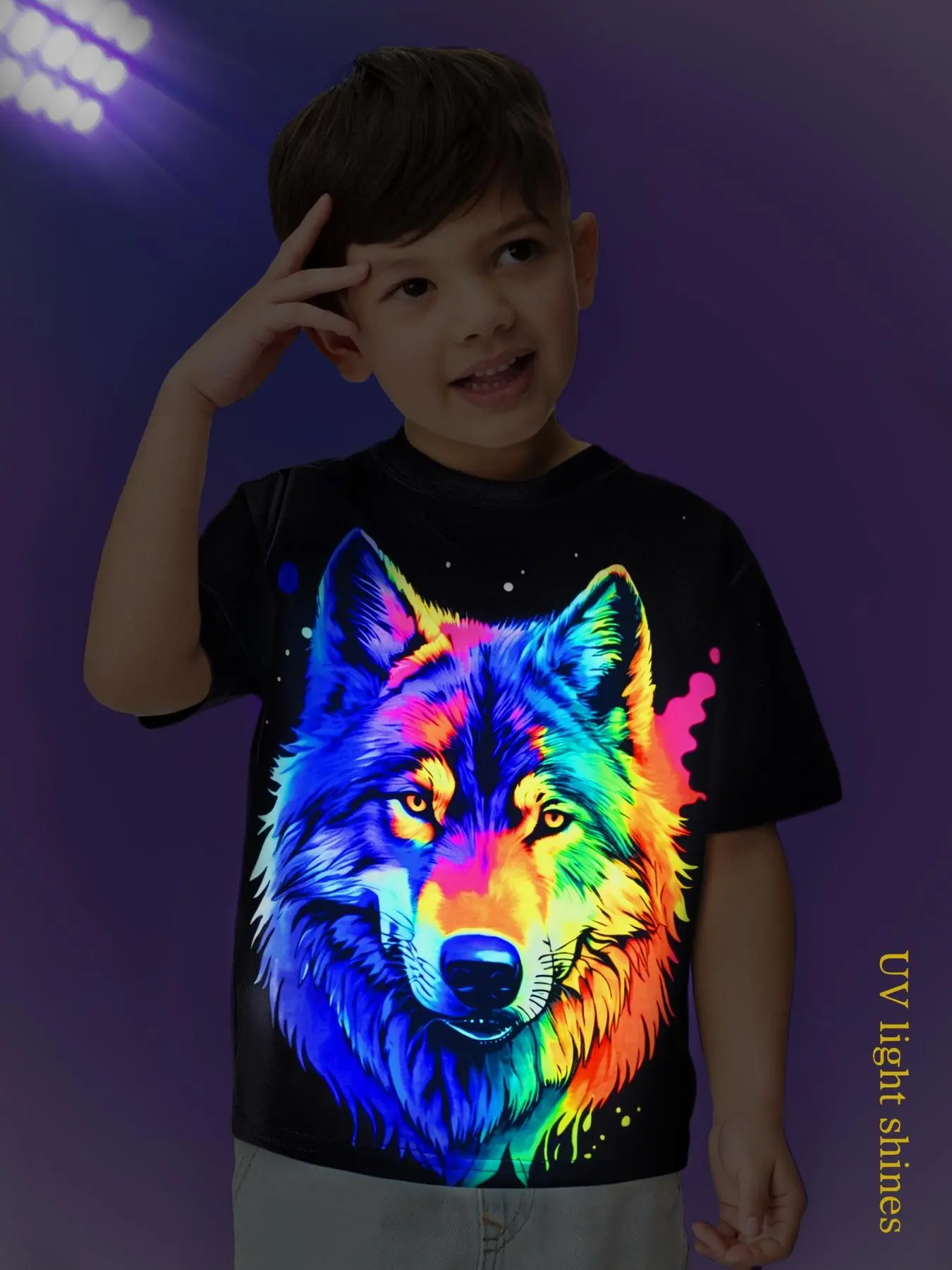 Boy's Cartoon Wolf Print Round Neck Tee, Fashion Casual Crew Neck Short Sleeve T-shirt for Daily Outdoor Wear, Kids Clothes for All Seasons