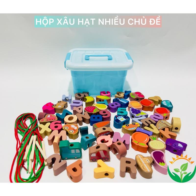 Bộ đồ chơi Montessori bộ xâu hạt gỗ nhiều chủ đề 64 chi tiết dành cho bé phát triển trí tuệ