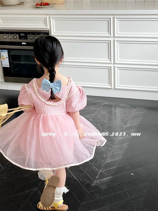 [SALE LẺ SIZE] Váy công chúa nơ sau phối ren đen/hồng 12-24kg 5