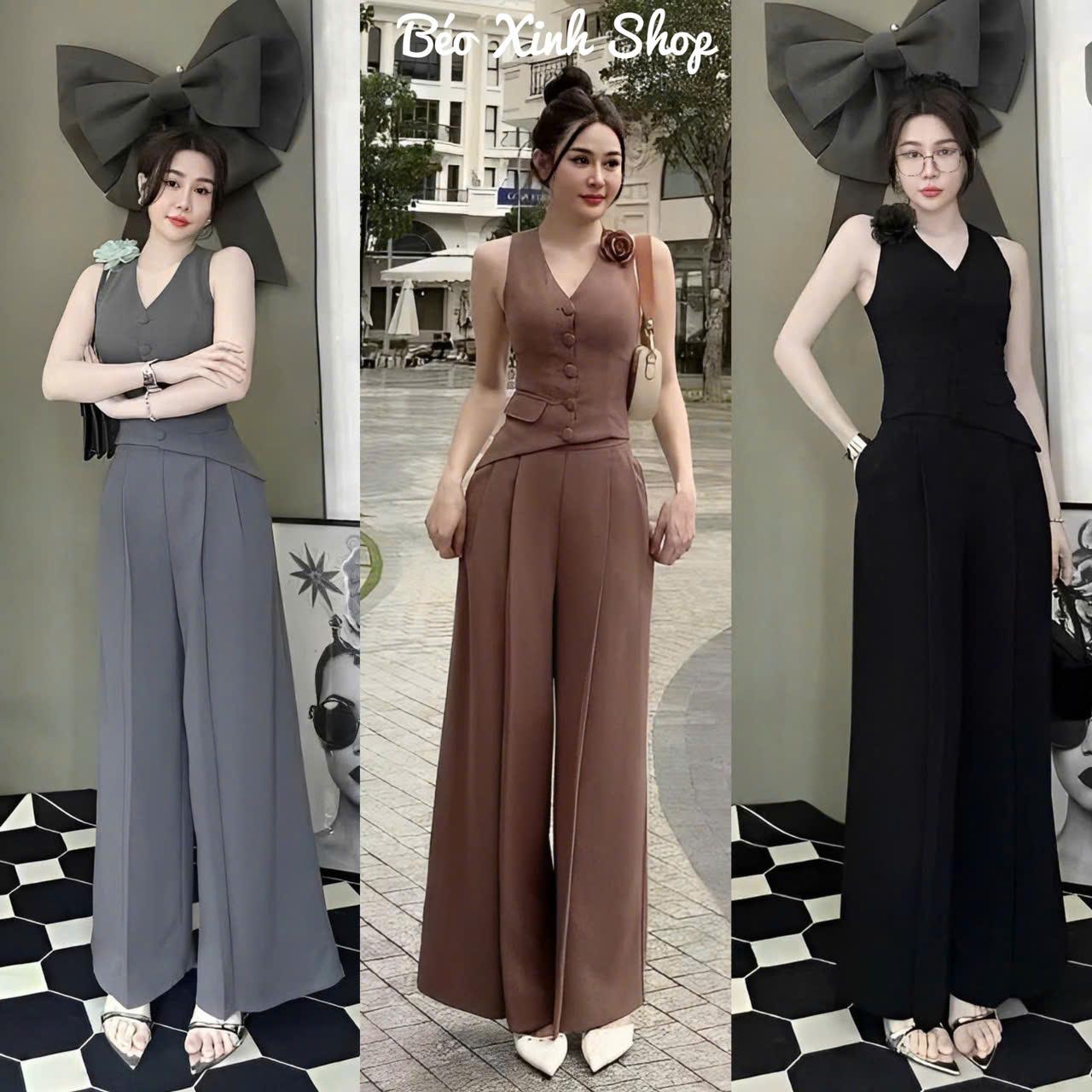 Set Quần Áo Cổ V Phối Hoa Sang Trọng Vải Cotton Lạnh Cao Cấp Thanh Lịch Cho Các Nàng 40 - 95Kg Nữ Top Women Xoè - A.1502