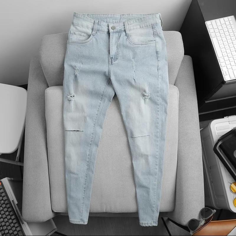 Quần jaen nam co giãn 1991 Menswear Pants Jean Có Túi rách gối