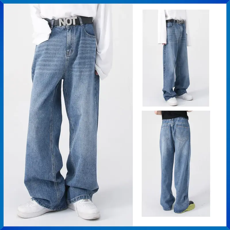 Quần Jean ống suông nam nữ JEAN BOX 95 cạp nửa chun mặc thoải mái Menswear Pants Có Túi 5