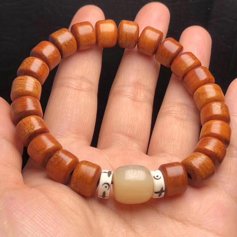 Product Introduction of Natural Cow Used Yak Hand String Bucket Bone Buddha Beads cinnabar  bracelet 2