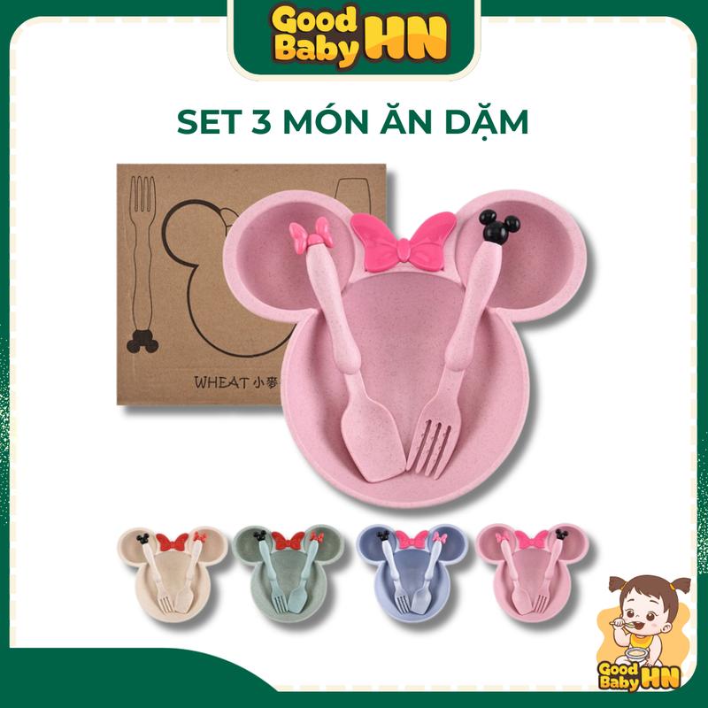 Bát ăn dặm micky kèm thìa dĩa set 3 món cho bé D56
