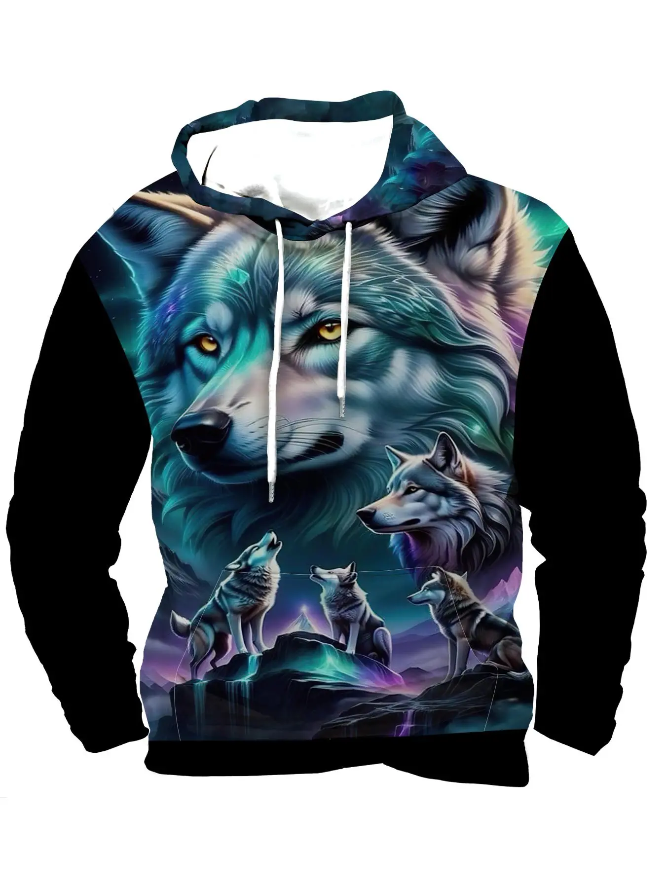 Men's Wolf Print Hoodie, Casual Regular Fit 3D All Over Print Hooded Sweatshirt for Fall & Winter, Fashion Men's Clothes for Daily Wear