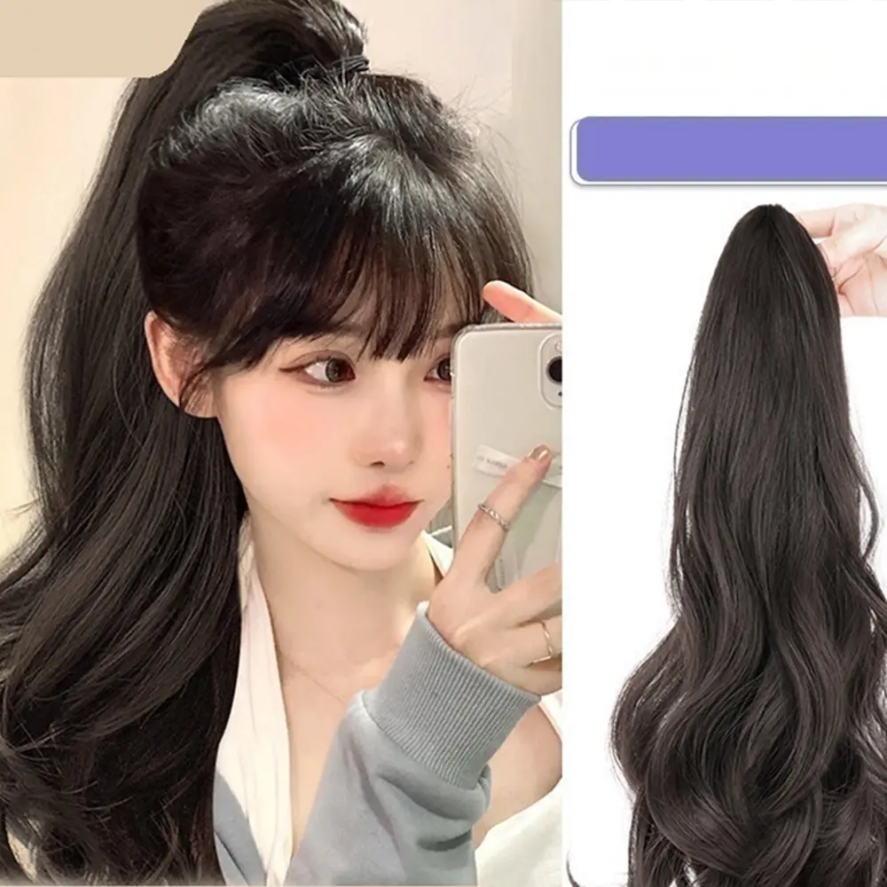 Tóc Giả Kẹp Lấy Tóc Đuôi Ngựa Cao Xoăn Dài Lông Mịn Cho Nữ, Thời Trang, Dành Cho Nữ, Tóc Nối Sóng Vô Hình, Xuất Xứ Từ Việt Nam