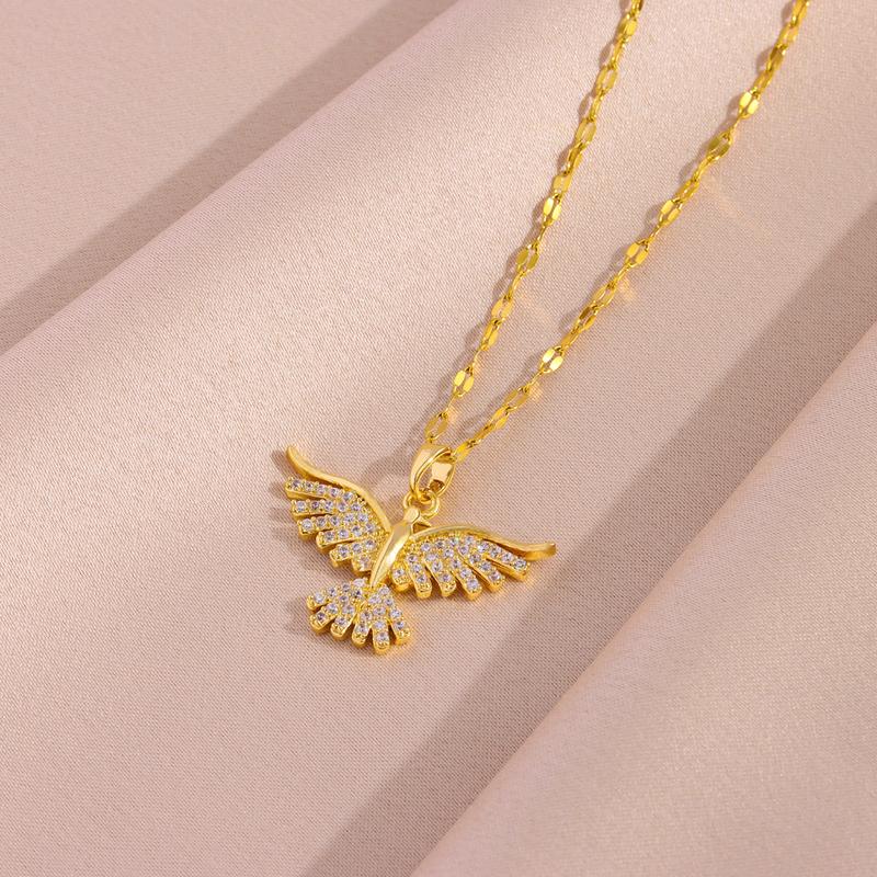 Mặt Dây Chuyền Hình Đại Bàng, Mạ Vàng 18K, Zirconium Dát Siêu Nhỏ, Vòng Cổ Thép Titan Thời Trang, Phong Cách Cổ Điển Dây Chuyền Xương Đòn Bằng Thép Không Gỉ 3