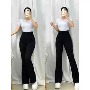 CELANA FIT AND FLARE PANTS CUTBRAY RIB KNIT PINGGANG HIGHWAIST BAHAN STRETCH MELAR ELASTIS KULOT CUTBRAY RIB KNITT