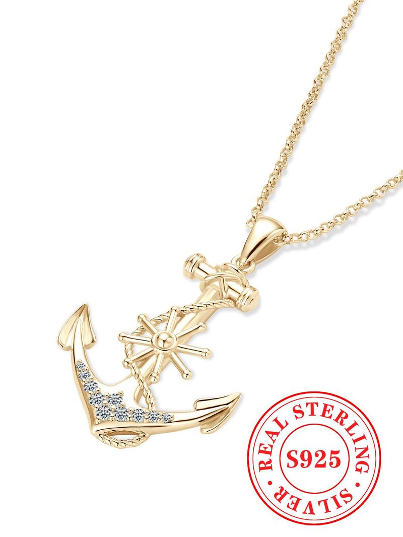 Product Introduction of 925 Sterling Silver Synthetic Moissanite Decor Anchor Design Pendant Necklace, Unisex Jewelry for Party, Daily Clothing Decor, Trendy All-match & Exquisite Jewelry for Gift 3