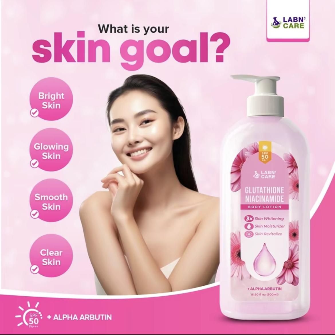 Labn' Care Glutathione Niacinamide Whitening Lotion 500ML With SPF 50 PA++  3X Skin Whitening, Skin Moisturizer and Skin Revitalize,Bare Vanilla  Scent,Mabango Long lasting Scent