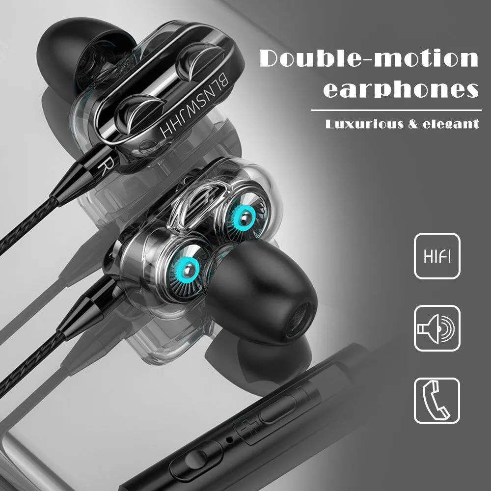 3.5mm Type C Wired Earphones In-ear Double Driver HiFi Stereo Bass Earbuds Sports Gaming Headset with Microphone for Phones