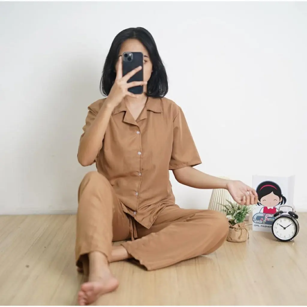 Setelan Piyama Dewasa Celana Panjang Lengan Pendek All Size