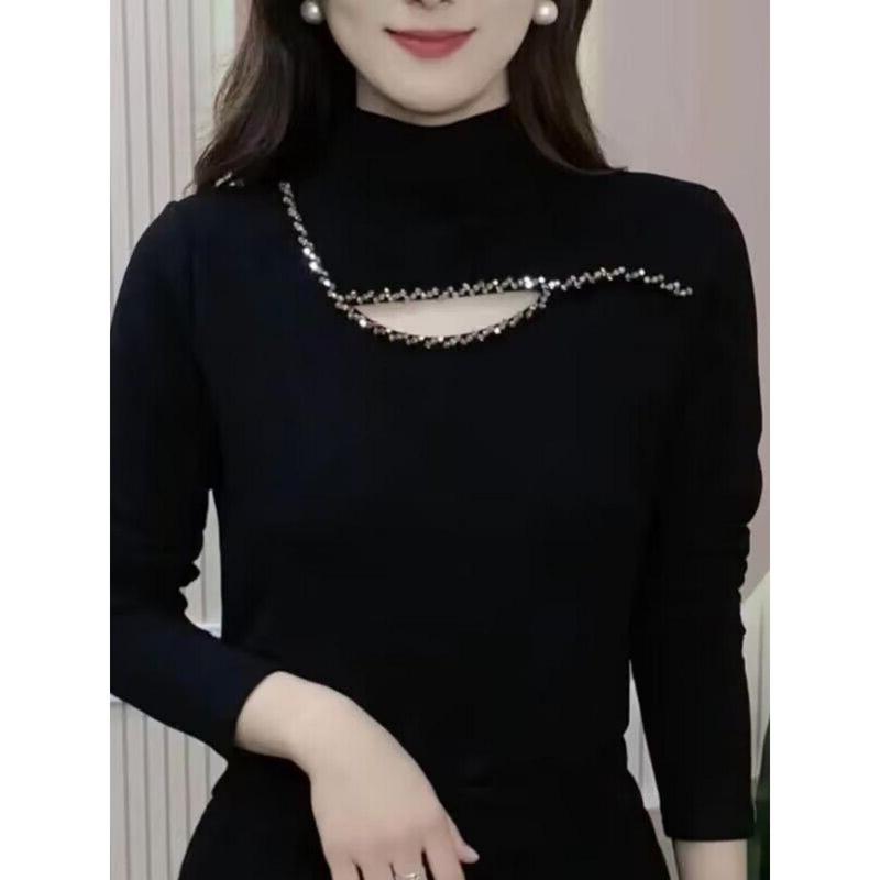 Áo Lớp Nền Hàng Mới Về, Dành Cho Nữ, Nhung Hai Mặt, Cao Cổ, Thanh Lịch, Áo Sơ Mi Giữ Nhiệt, Áo Thun Dài Tay, Có Thể Mặc Ngoài Trời, Thoải Mái Và Thường Ngày Top Women 0