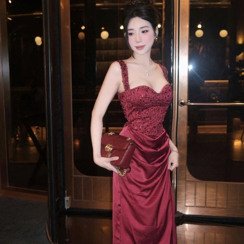 Váy thiết kế dự tiệc - Váy body lụa phối kim sa bling full 4 màu sexy sang chảnh (XT581)