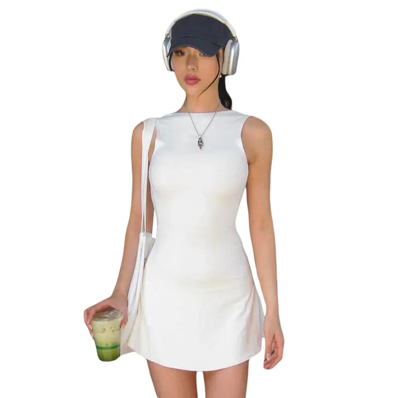 Women Backless Dress Casual Summer Solid Color Sleeveless Party Mini Dress for Cocktail Beach Club Streetwear