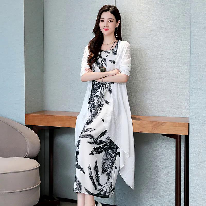 Product Introduction of KEDAI IEF Stok Sedia JS-pakaian wanita, gaun cetakan sederhana panjang, seni, kapas dan linen, padanan dua helai, bersaiz besar, Labuh Muslimah, kardigan panjang, Baju Pantai, gaun hijau Hawaii, penghantaran percuma 4