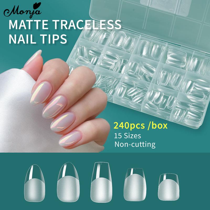 Đầu Móng Tay Giả, Monja, 240 Chiếc, Lớp Hoàn Thiện Lì Hình Quả Hạnh, Đầu Móng Tay Giả Quan Tài, Gel UV Nhân Tạo, Nối Dài Nhanh, Dụng Cụ Làm Móng Tự Làm