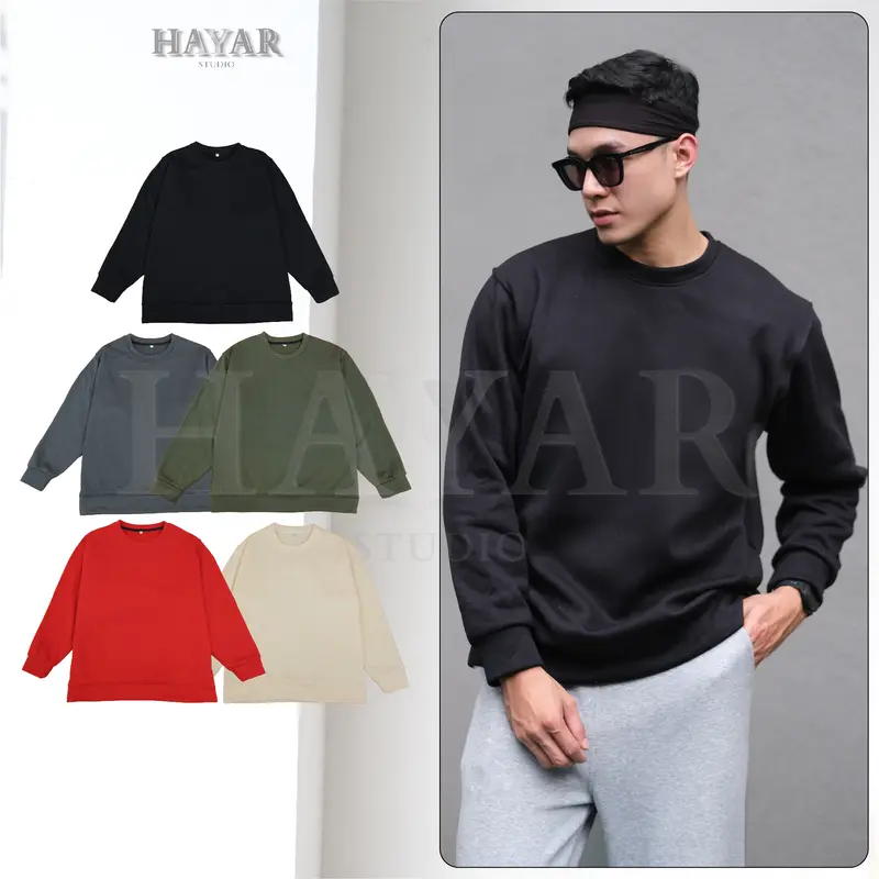 SET 3 Áo Sweater HayaR Nỉ Bông Cổ Tròn Nam Nữ Form Rộng Big Size Cổ Tròn Menswear Nhung Hoodie Dài Tay 3