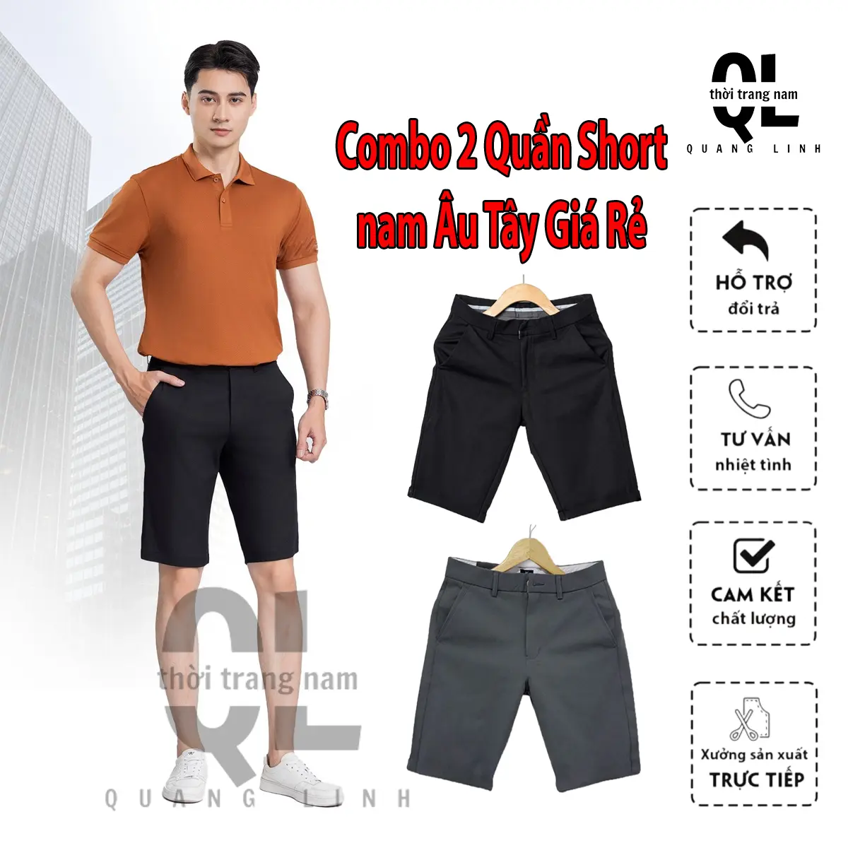 [COMBO 2 QUẦN] Short Nam Tây Âu vải Tuyết Hàn chất vải dày dặn, co dãn 4 chiều, thoáng mát, thoải mái, Fom dáng CHUẨN MEN THỜI TRANG Jean Menswear Có Túi