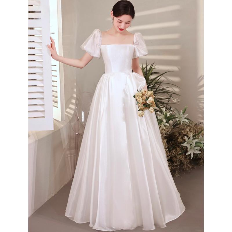   Có sẵn  váy cưới làm lễ đi bàn chụp hình cưới thiết kế tay phồng. Đầm cưới đầm phù dâu đẹp dài ngắn Nữ Áo Cưới Dress 