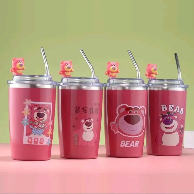 Tumbler Gelas Stainless Love Bear Karakter Mug Kopi Coffe Lucu 500ml/ Tumbler Lotso Straw Cup Bear Termos 500ML Strawberry Bear Baja Cangkir tumbler  lotso 3