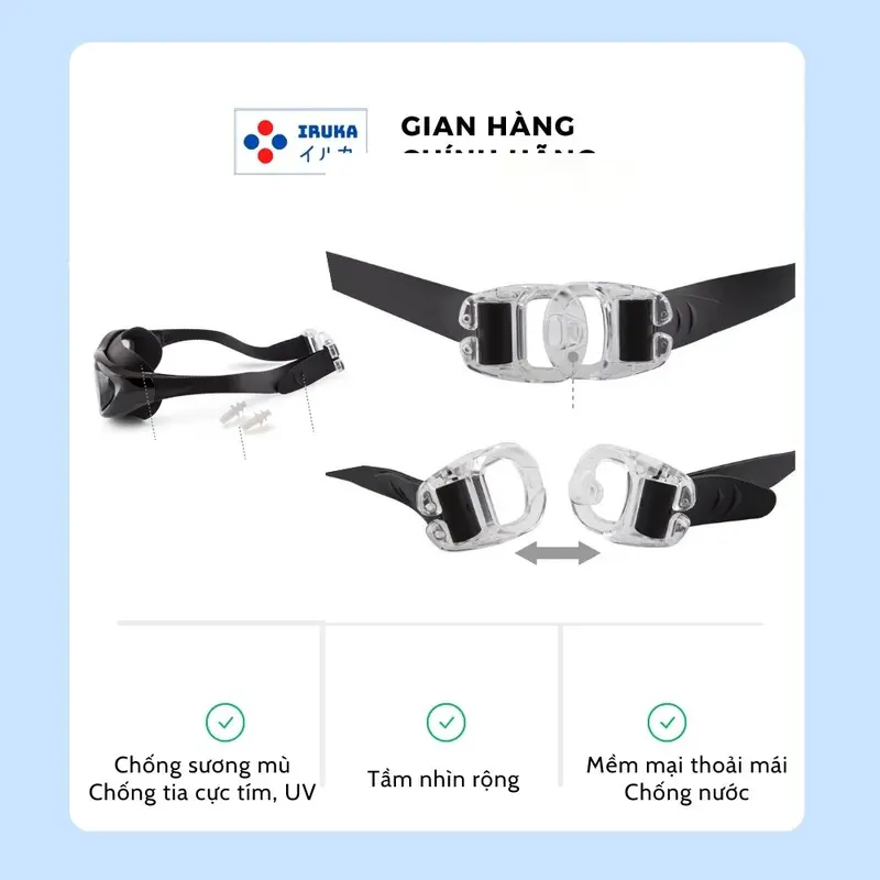 [Giảm 40%] M13 KÍNH BƠI CẬN CAO CẤP Iruka chống nước người lớn từ 35kg, màu đen, chống mờ sương, chống nước, chống tia UV 6