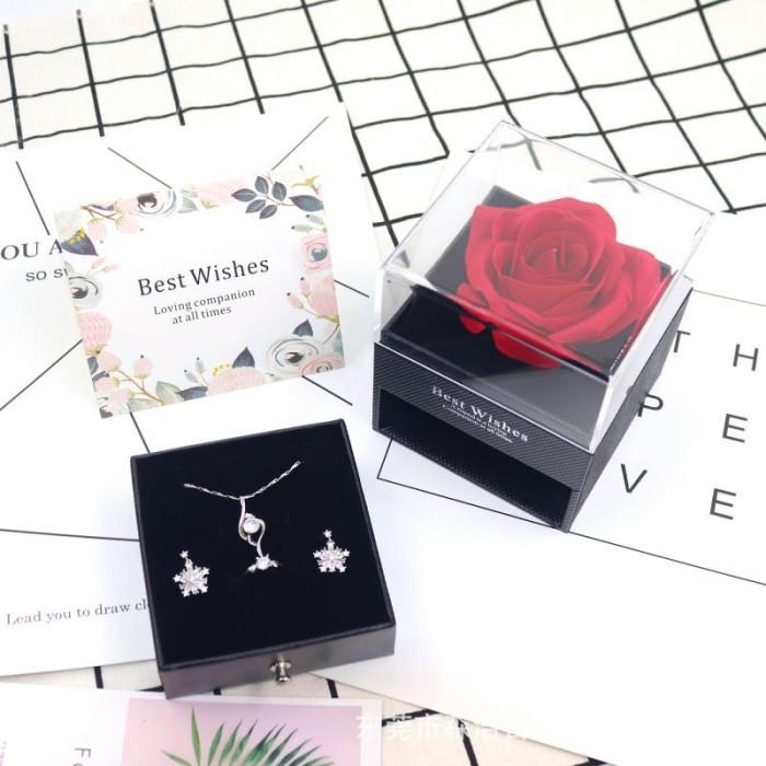 Rose Gift Box  Kotak Hadiah Diawetkan Mawar  Dengan Kalung Tangan Kalung Hadiah Set 4