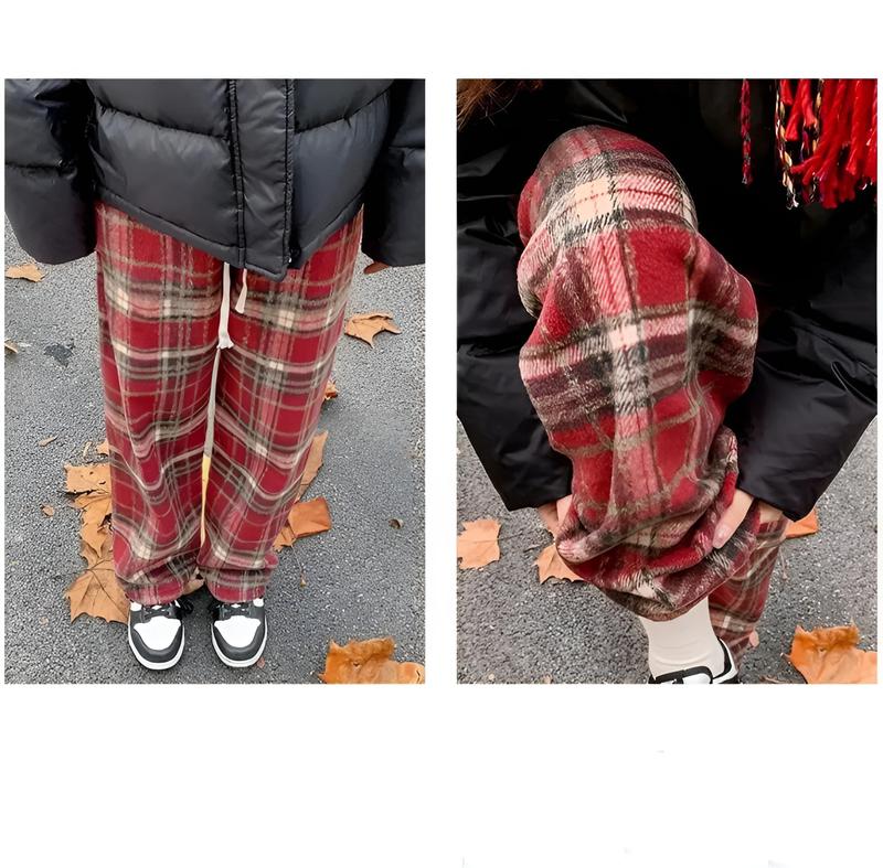 Quần dạ kẻ ô ống xuông chất dày ấm Nữ Women Nhung Voi quần loe quansuong