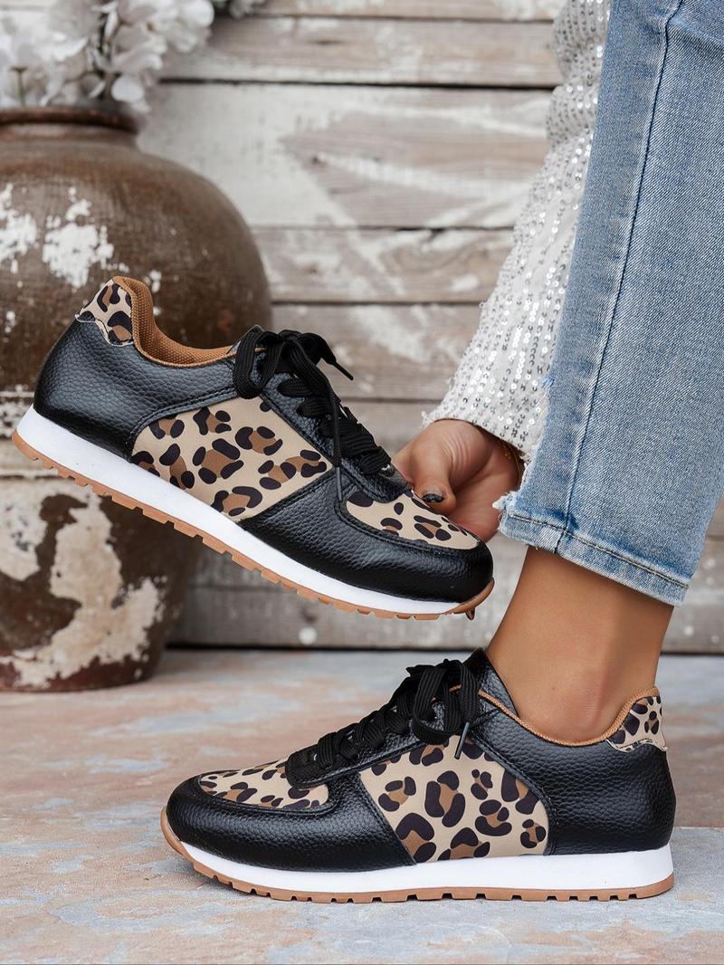 Product Introduction of Women's Fashion Leopard Print Lace Up Low Top Sneakers, Casual Comfortable Lightweight Sports Shoes, Female All-match Round Toe Shoes for Daily Wear 2