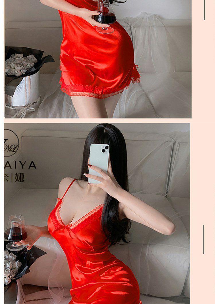 Product Introduction of Sexy Pajamas for Women Ice Silk Strap Night Dress Pure Desire Bow Lace Nightgown New Abstinence Series Suit 4