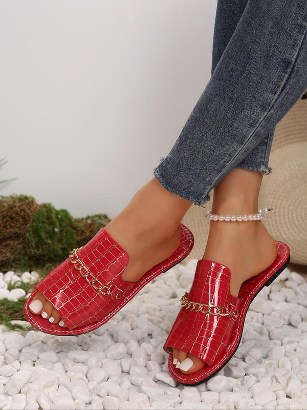 Women's Fashionable Chain Decorated Slides, Casual Comfortable Flat Sandals for Summer, Lightweight Breathable Shoes for Beach Vacation, Footwear 6