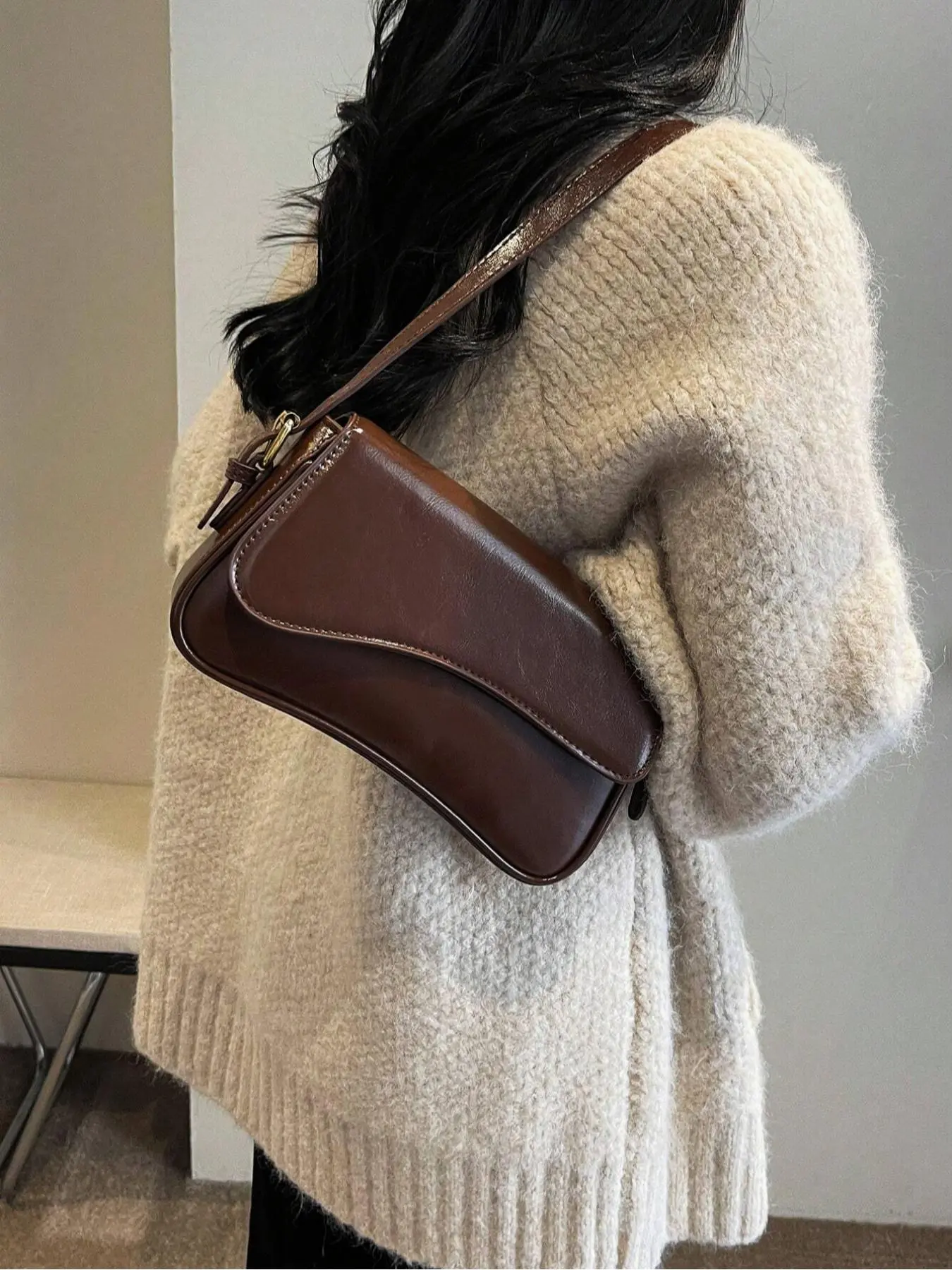 Women's Solid Color Baguette Bag, Fashionable PU Leather Crossbody Bag for Daily Used, Casual Trendy Versatile High-quality Daily Commuting Bag
