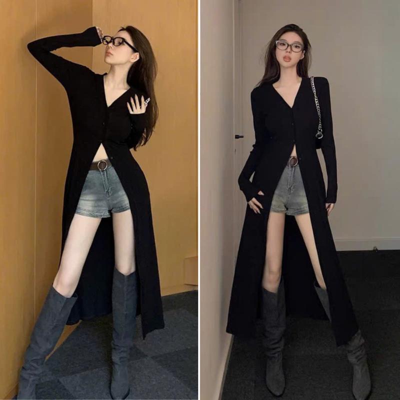 Áo choàng nữ áo khoác cardigan màu đen dáng dài A101 phong cách cá tính dễ mix  đồ Top Woman shirt Women Jacket