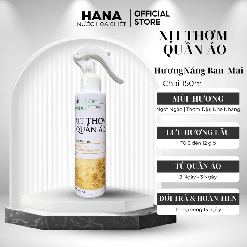 Compo 2 chai Xịt Thơm Quần Áo HANA Hương Ngọt Ngào Và Ban Mai 150Ml - Khử Mùi, Kháng Khuẩn, Thơm Lâu. 3